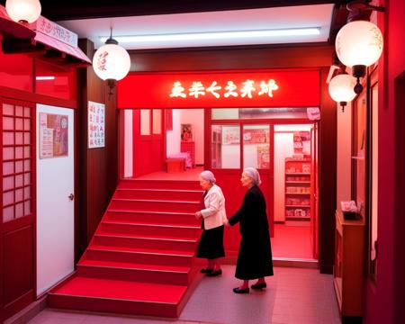 the restaurant of many orders with red stairs