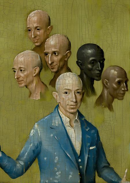 Hieronymus Bosch Creatures + Cracked Paint Style