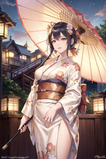 Realistic Kimono Clothes With Umbrella