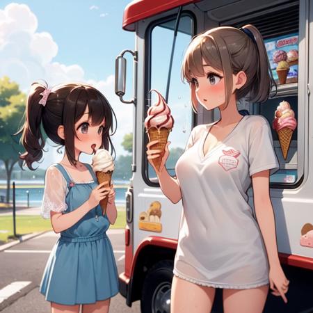 girl like  ice cream truck / ice cream machine