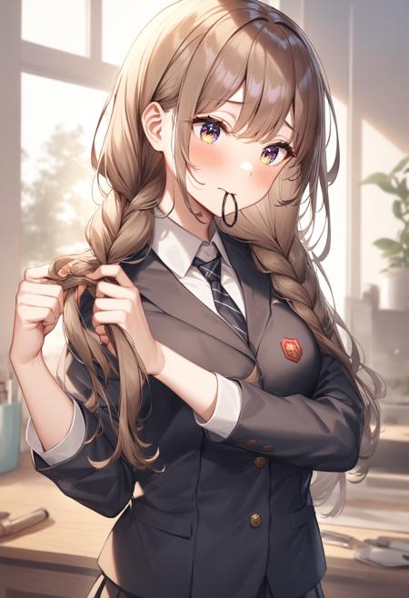 tying hair / adjusting hair / 編みかけ