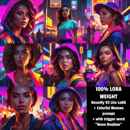 Neonify SDXL - Neon Realism + Cel Shading + Cartoonerize (5 Lora Levels)