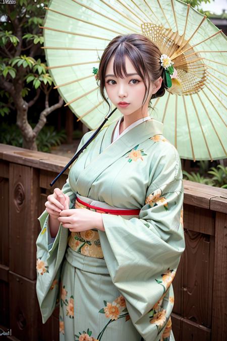 Realistic Kimono Clothes With Umbrella