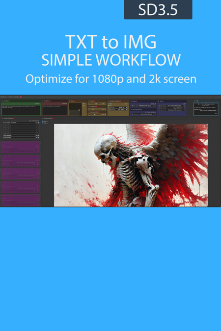TXT to IMG simple workflow SD3.5 | UPSCALE | LORA |  GGUF | CIVITAI Metadata版本v2.4 (ID: 1071365)