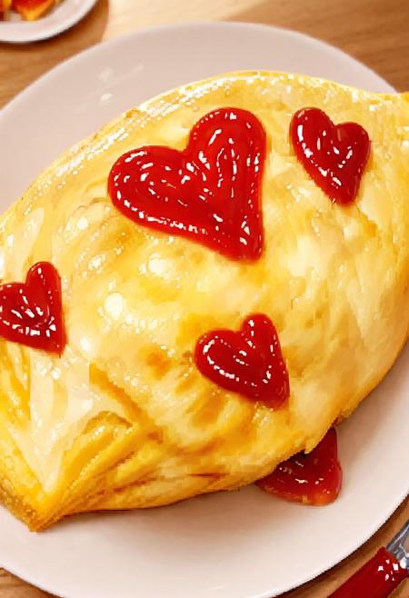 オムライス❤ Draw a heart with ketchup on top of omurice. SDXL