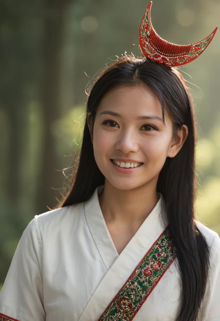 苗族分支歪梳苗少女半月木梳头饰 Young girls from the  Waishu Miao branch of the Miao ethnic group adorn their hair with half-moon shaped wooden combs.
