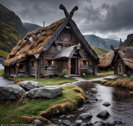 Viking houses and standing stones