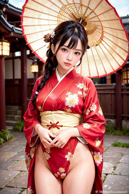 Realistic Kimono Clothes With Umbrella