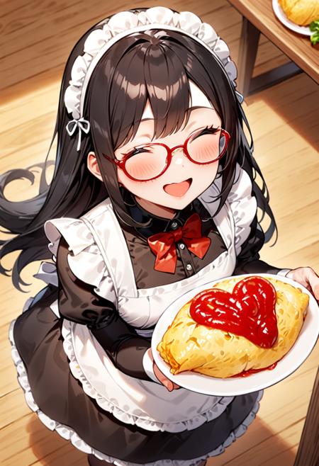 オムライス❤ Draw a heart with ketchup on top of omurice. SDXL