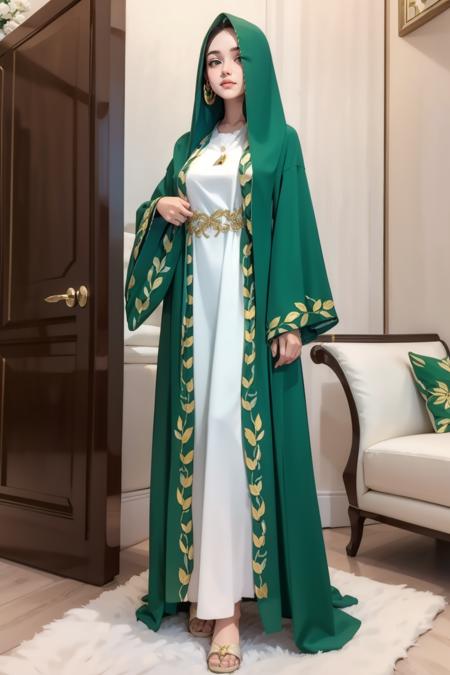 Embroidered Bell Sleeve Hooded Burqa Dress