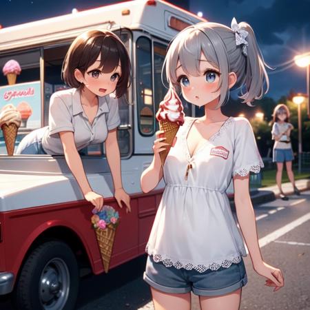 girl like  ice cream truck / ice cream machine
