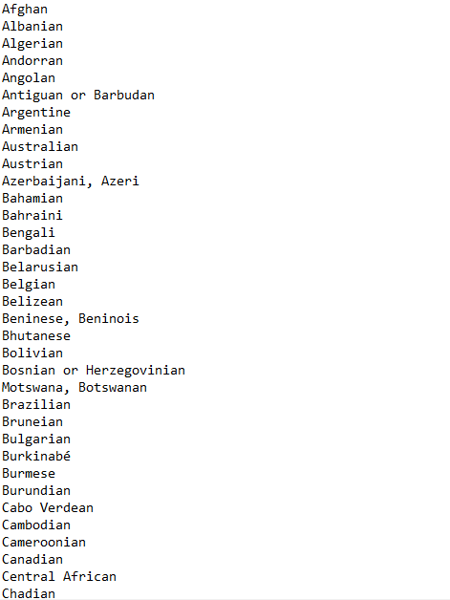 Nations and Nationalities Wildcards (text files)版本Nationalities v1 (ID: 329149)